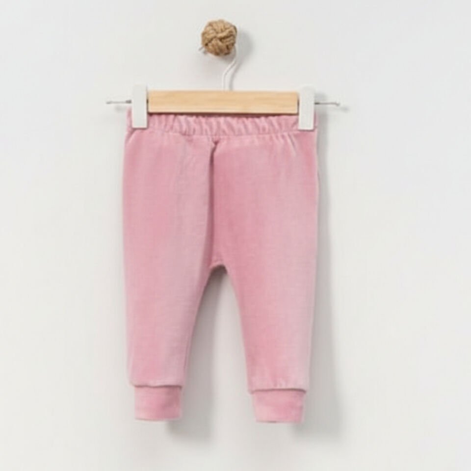 KADİFE KIZ BEBEK 3 LÜ TAKIM ELBİSE, Kapüşonlu Hırka, Tişört ve Pantolon PEMBE - 3-6 AY
