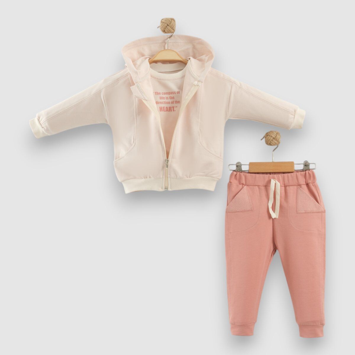 3 Lü Kız Bebek Takımı seti, Kapüşonlu Fermuarlı Ceket, Pijama Mevsimlik Takım 12-18 AY