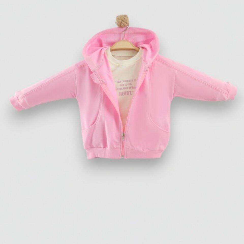 3 Lü Kız Bebek Takımı seti, Kapüşonlu Fermuarlı Ceket, Pijama Mevsimlik Takım 18-24 AY