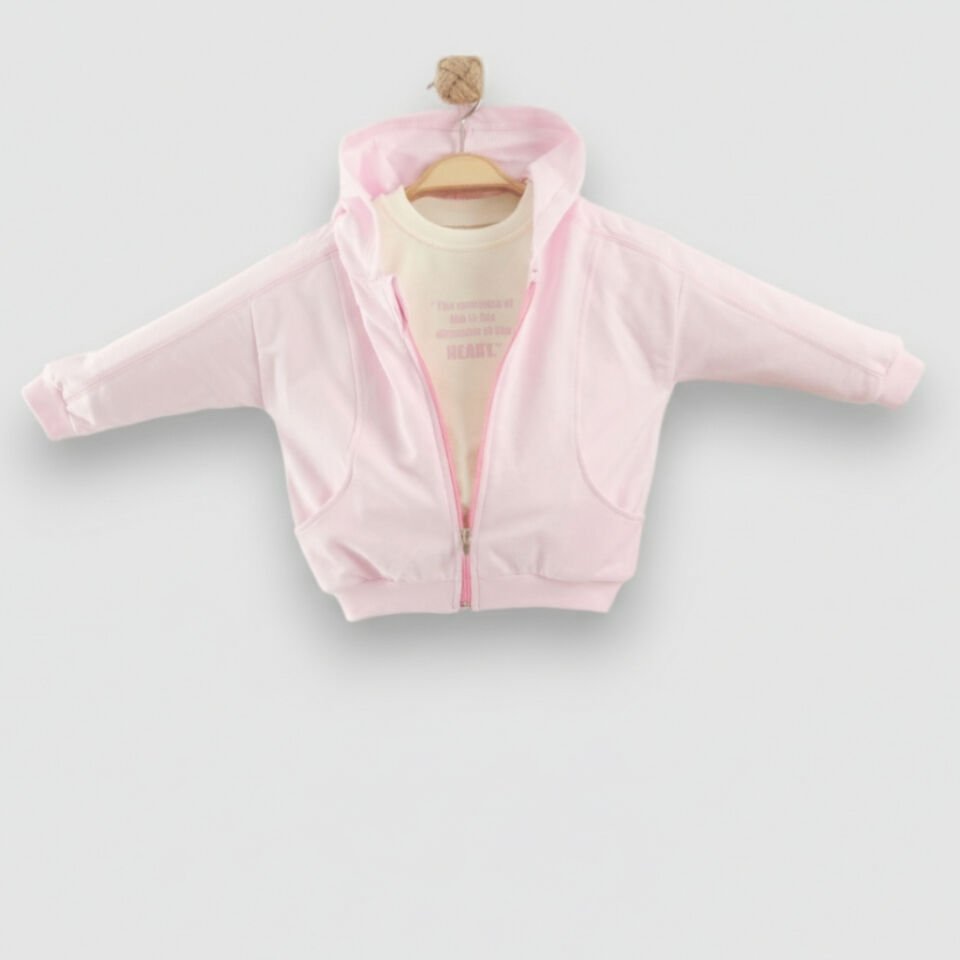 3 Lü Kız Bebek Takımı seti, Kapüşonlu Fermuarlı Ceket, Pijama Mevsimlik Takım 18-24 AY