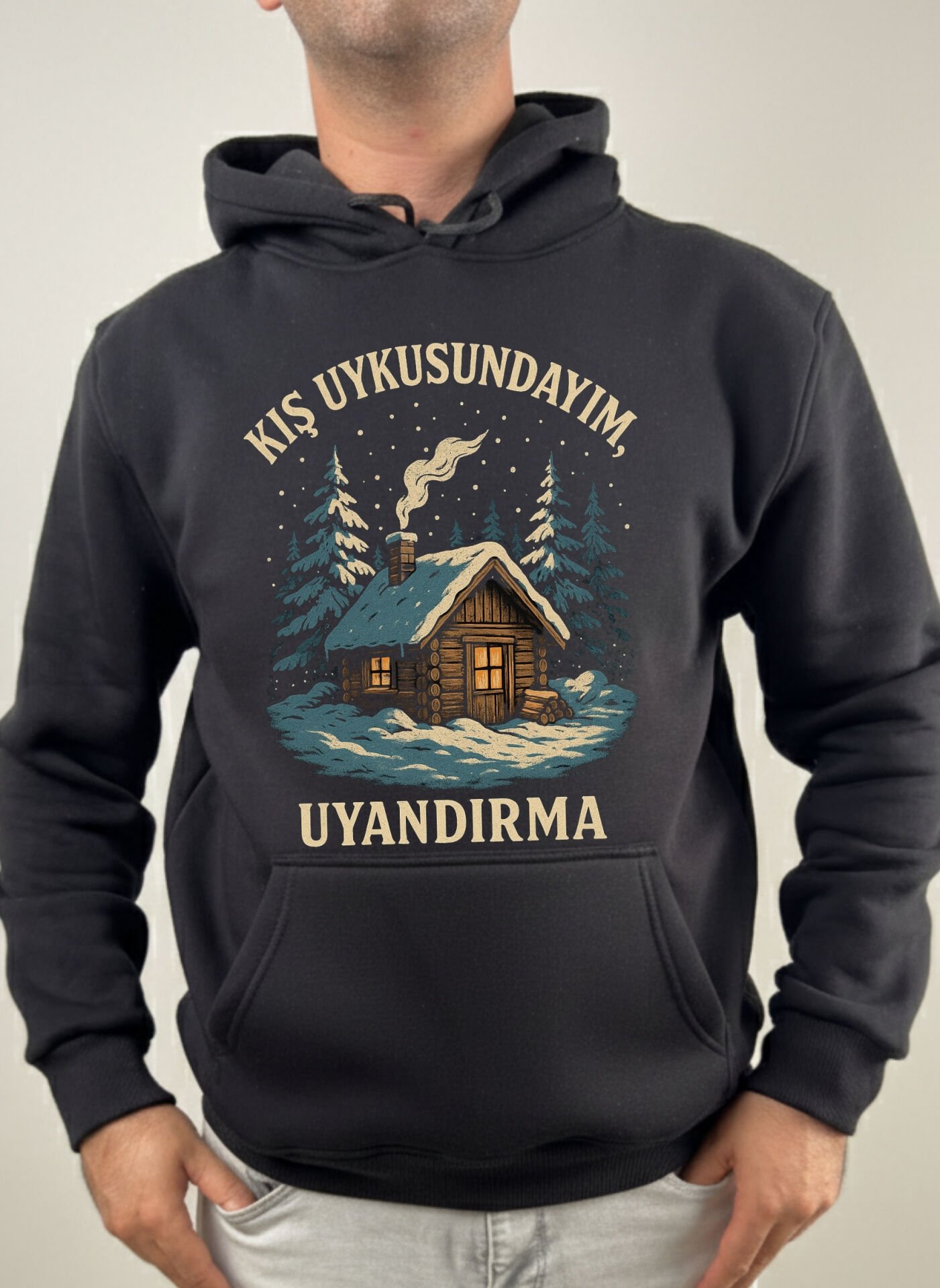 Erkek oversize Baskılı Kapüşonlu Pamuklu Sweatshirt, 3 iplik içi polarlı şardonlu kalın kışlık sweat