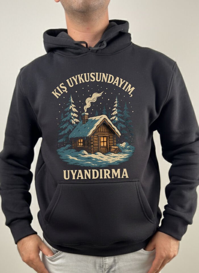 Erkek oversize Baskılı Kapüşonlu Pamuklu Sweatshirt, 3 iplik içi polarlı şardonlu kalın kışlık sweat
