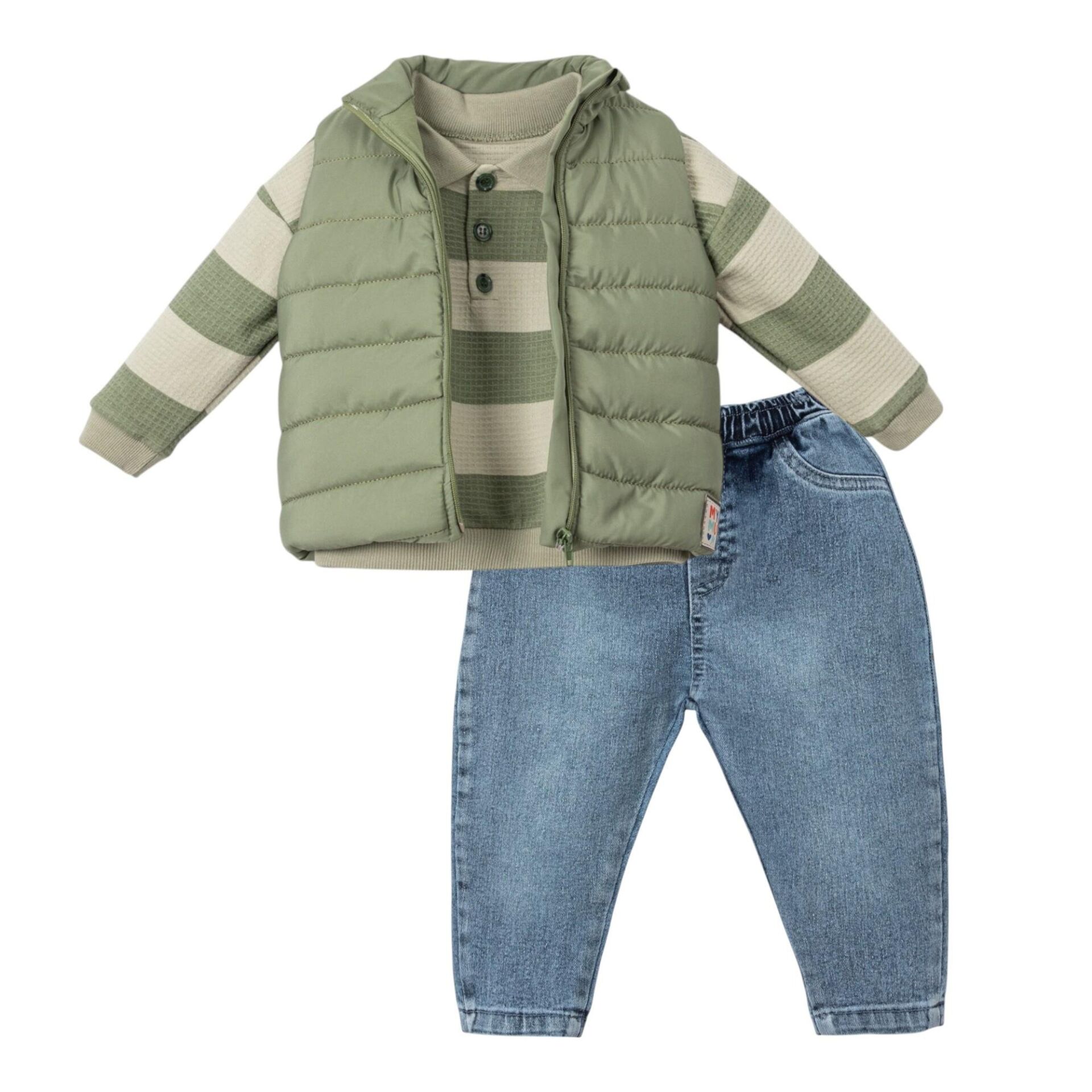 Erkek Bebek 3 lü Takım, Erkek Bebek kışlık giyim, Kışlık Yelek pantolon Aqua Nil - 18-24 AY