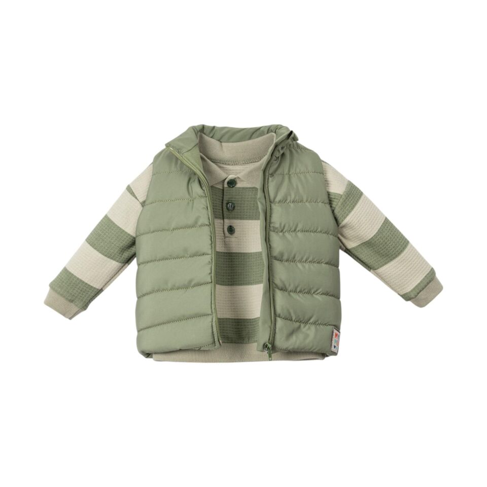 Erkek Bebek 3 lü Takım, Erkek Bebek kışlık giyim, Kışlık Yelek pantolon Aqua Nil - 18-24 AY