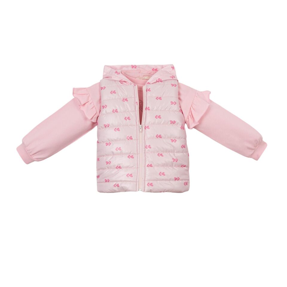 Kalp Desenli Şişme Yelekli & kot pantolon Kız Bebek Çocuk 3 lü Takım, kışlık elbise Alt üst takım 1-2 Yaş - PEMBE