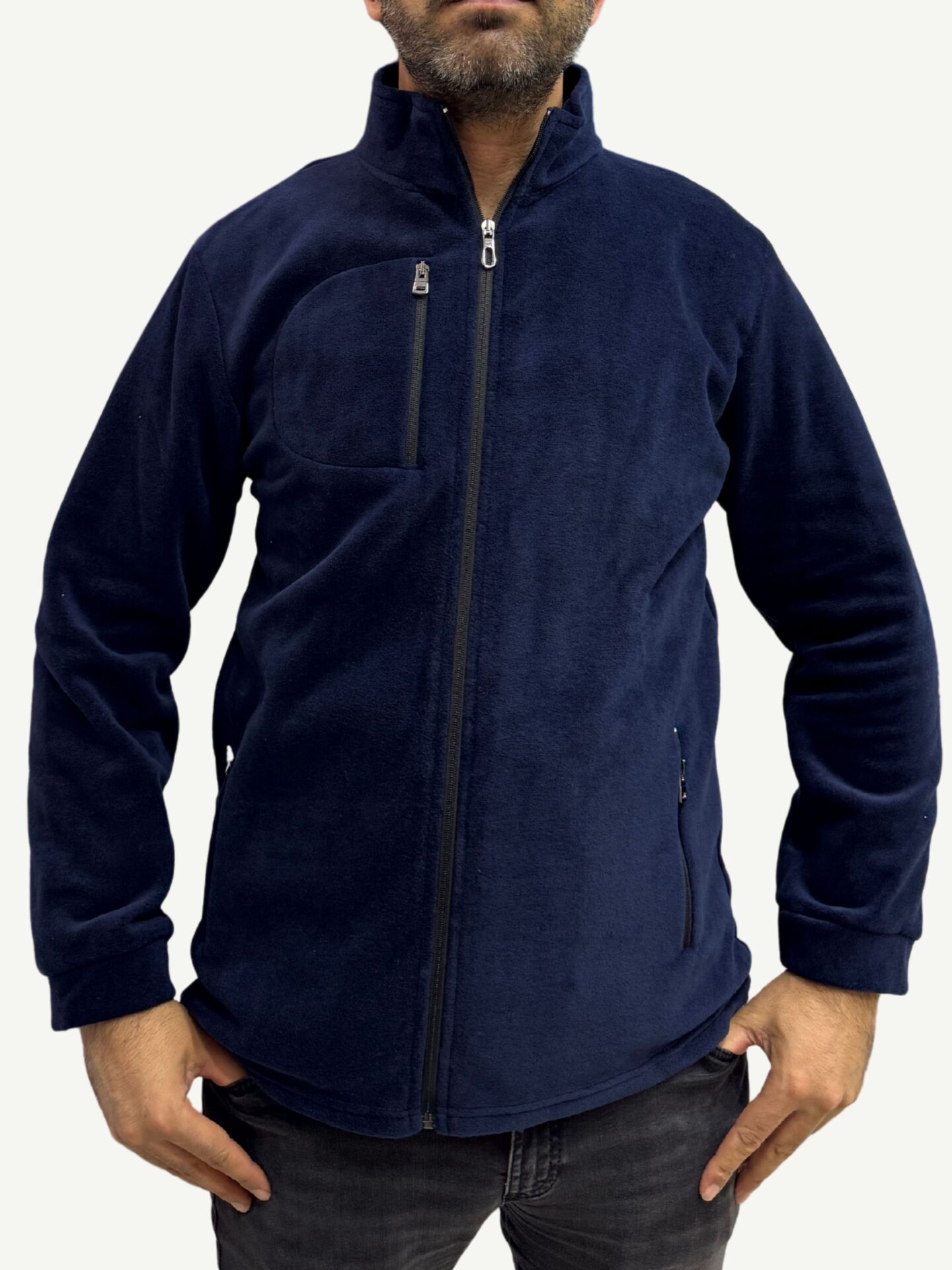 Unisex Anti-pilling Tüylenme Yapmayan Polar hırka, Fermuarlı 3 cepli Dik Yaka Soğuk Geçirmez Polar S - LACİVERT