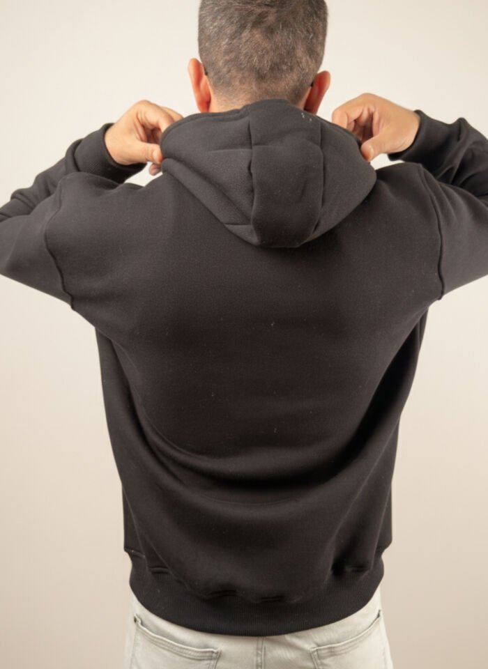 Erkek Oversize Kapüşonlu Pamuklu Sweatshirt, 3 iplik içi polarlı şardonlu kalın kışlık sweat S - Siyah